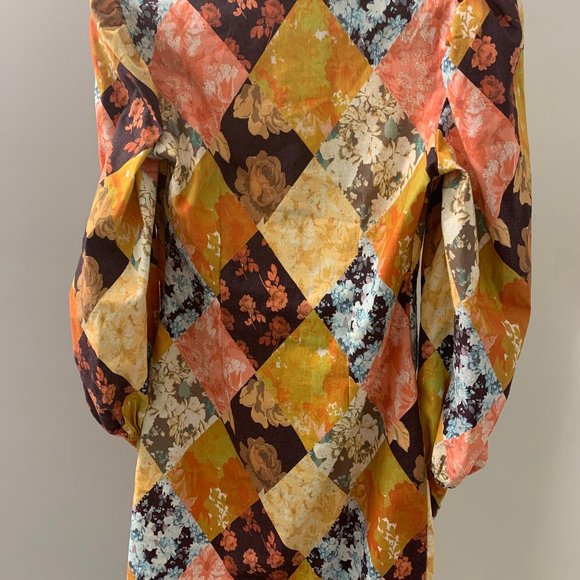 ASOS DESIGN button through mini shirt dress in tonal patchwork floral - Picture 4 of 5